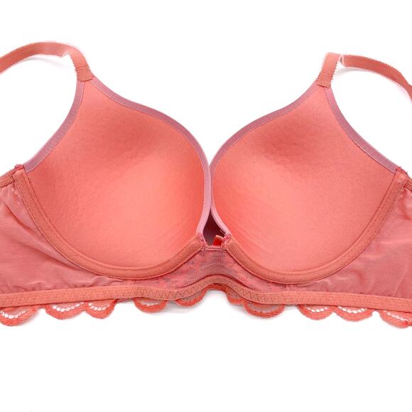 Aerie Womens 32D Real Good Underwire Bra Coral Pink Lace Molded Cups Push Up - Picture 3 of 8